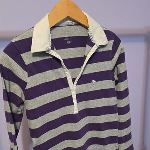Motherhood Maternity Purple and Gray Striped Long Sleeve Polo Shirt